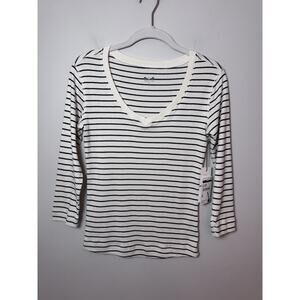 Three Dots Stripe 3/4 Sleeve Stripe Tee Navy/Egret Women's Sz XS NWT